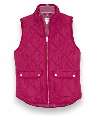 J.Crew Factory Raspberry Quilted Vest Gold Hardware Size M